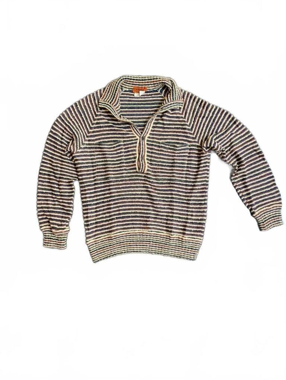 Missoni Striped Knit Pullover Sweater with Zip Collar S